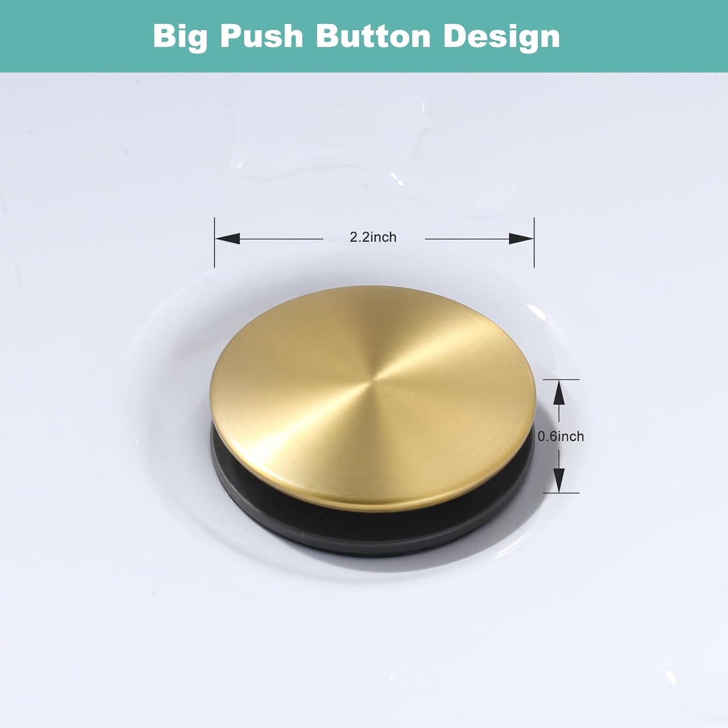 Bathroom Sink Drain Without Overflow, ARCORA Brushed Gold Pop Up Drain for Vessel Sink Clicker Drain Stopper