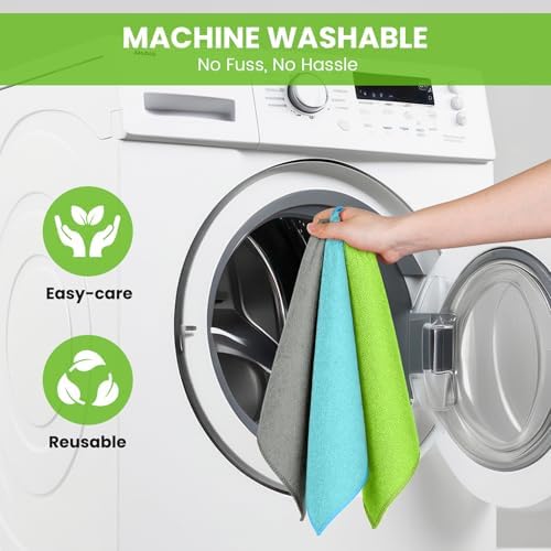 34 Pack Microfiber Cleaning Cloth, 3 Assorted Colors Cleaning Rags for Housekeeping, Colorful Reusable Microfiber Towels for Car, Kitchen, Bathroom and Household Cleaning Supplies, 11.8"X11.8" - Image 7