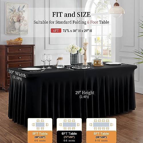 Spandex Tablecloth 6FT Rectangle Table Cover 4 Pack Black Wrinkle-Free - Image 6