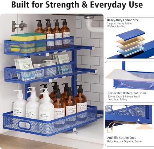 Under Sink Organizer, 3-Tier Sliding Drawers, 2-Pack Royal Blue - Image 6
