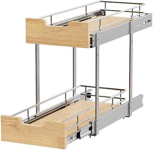 Sikarou Pull Out Cabinet Organizer,Heavy-Duty Slide Out Shelf, Wood and Wire Basket, Pull Out Drawer for for Kitchen Under Sink Space, Pantry, Bathroom, 2 Tie 9 * 21 in - Image 7
