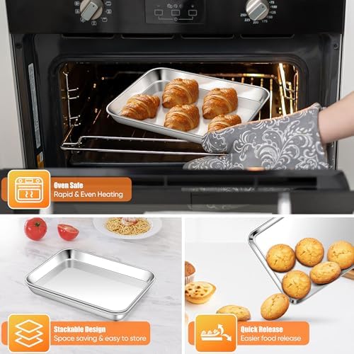 Homikit 10x8 Inch Small Stainless Steel Baking Sheet Set of 2, Non Toxic | Non Stick Cookie Sheets for Baking, Metal Toaster Oven Trays, Flat Bacon Pans, Rustproof, Dishwasher Safe, Mirror Finished - Image 6