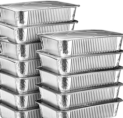 Diplastible 11x7 Disposable Aluminum Pans with Covers - 10 Pack - Pan with Foil Lids Perfect for Baking Cooking Food and Storage Container - Image 6