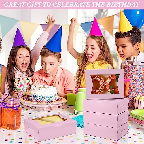 TaoBary 100 Pcs 8 Inch Bakery Boxes 8 x 6 x 2.5 Inch Cookie Pastry Boxes with 2 Style Window for Cookie Treat Chocolate Strawberries Cupcakes Candy Muffins(Pink) - Image 6