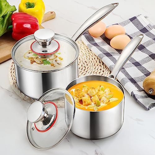 E-far Triply Stainless Steel Saucepan Set, 1Qt & 3 Qt Sauce Pan Pot with Lid for Cooking Pasta Warming Milk Boiling Water, Small Metal Cookware for Kitchen, Induction Ready & Heavy Duty - Image 7