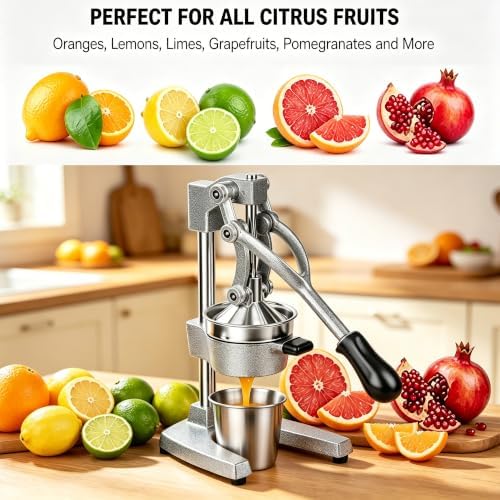 Cast Iron Orange Juicer Squeezer Hand Press Heavy Duty Countertop Squeezer Manual Citrus Juicer with Stainless Steel Cup for juicing oranges, lemons, pomegranates, limes, citrus, etc(silvery) - Image 7