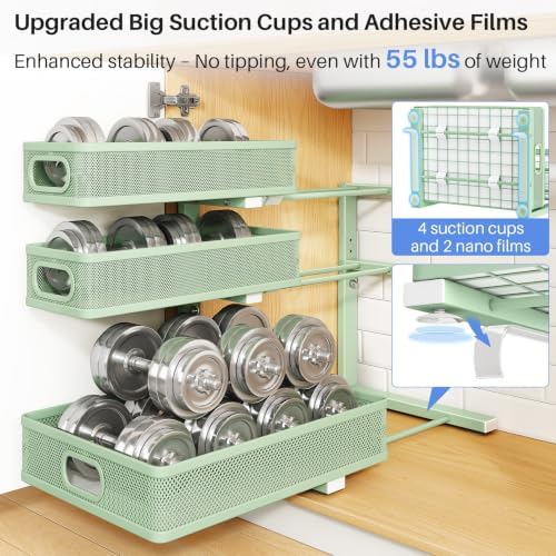 Under Sink Organizer, 3-Tier Thickened Metal Pull out Cabinet Organizer Shelf, Height Adjustable Slide out Storage Drawer Rack for Kitchen Bathroom Pantry Laundry Home Organization, 1-Pack, Green - Image 7