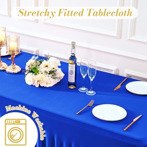 gogoparti 6 Pack Spandex Royal Blue Fitted Table Cloth for 6ft Rectangle Tables Blue Tablecloth Stretch Table Covers Skirt Wrinkle Free Banquet Tablecloths for Parties Wedding - Image 7
