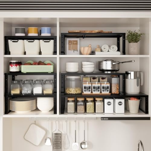 Expandable Spice Rack & Kitchen Cabinet Organizer - Stackable, Adjustable Shelves for Cabinets, Countertops, Cupboards & Pantries(1 Pack/Medium/Black) - Image 6
