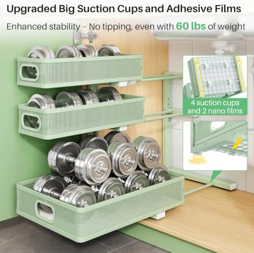 Kitstorack Under Sink Organizer, 1-Pack 3-Tier Height Adjustable Thickened Metal Pull out Cabinet Organizer Shelf, Slide out Storage Drawer Rack for Bathroom Kitchen Pantry Home Organization, Green - Image 7
