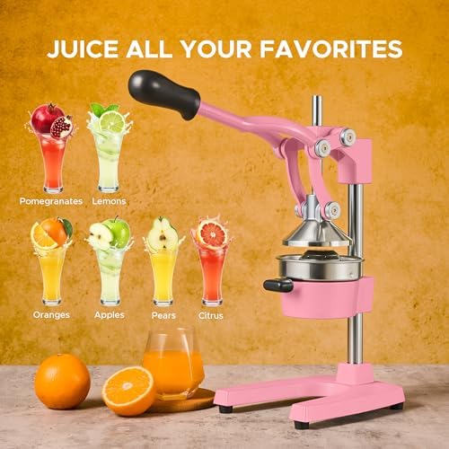 CO-Z Manual Citrus Juicer, Heavy-Duty Manual Juicer with Conical & Flat Pressure Plates, Professional Lemon Squeezer for Orange Pom Lime Lemon Juice, Dishwasher Safe Juice Press, Pink - Image 7