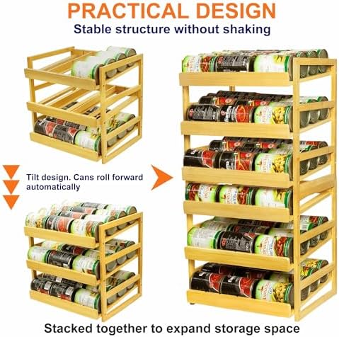 MinBoo Bamboo Can Organizer for Pantry - Stackable Can Dispensers for 36 Cans, Canned Food Storage, Pantry Shelf, Kitchen Cabinet or Countertop - Image 6