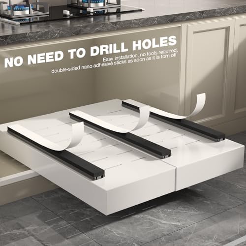 Seinloes 2 Pack Pull Out Cabinet Organizer 24" Deep,Full Extension 3 Slide Rails Slide Out Drawers With Raising Pad for Framed Cabinets,Expandable Width (12.3"-20.5"),No Drill Roll Out Shelf,White - Image 7