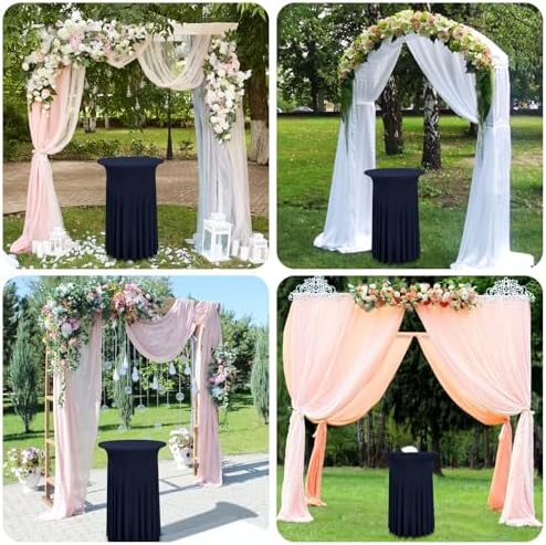 8 Packs Navy Blue Round Cocktail Table Skirt 32"x 43" - Image 6