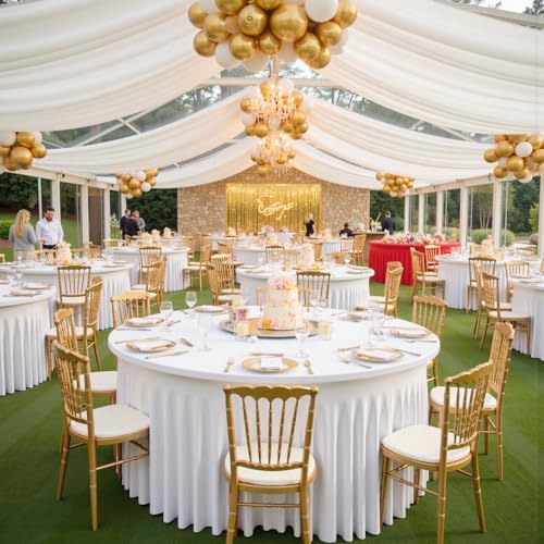 leegleri 8 Pack 60inch-5FT White Spandex Round Tablecloths, Stretchy 120inch Round Table Cloths, Wrinkle Free Table Cover with Skirt for Wedding Party Dining Banquet - Image 6