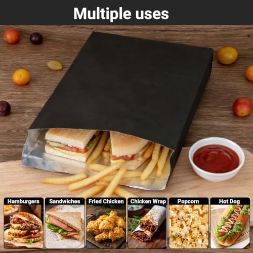 EUSOAR Foil Bags for Food, 400 Pcs 6.3"x10.3"x1.6" Black Sandwich Hamburger Hot Dog Wrappers Bags, Aluminum Grease Resistant Snack Serving Bag Kitchen Grease Bag Pouches for Fast Food BBQ Take-out - Image 7