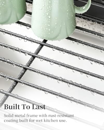 SAYZH Expandable Dish Drying Rack for Kitchen Counter, Metal, Grey - Image 7