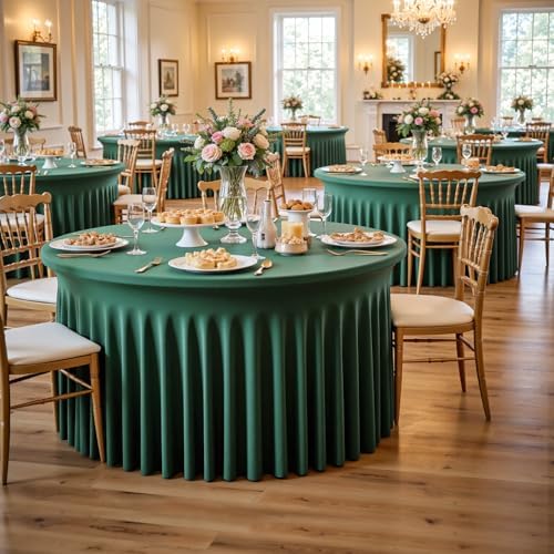 leegleri 6 Pack Hunter Green 60Inch Spandex Round Tablecloths, Stretchy 120inch Fitted 5FT Round Table Cloths, Wrinkle Free Table Cover with Skirt for Wedding Party Dining Banquet - Image 6