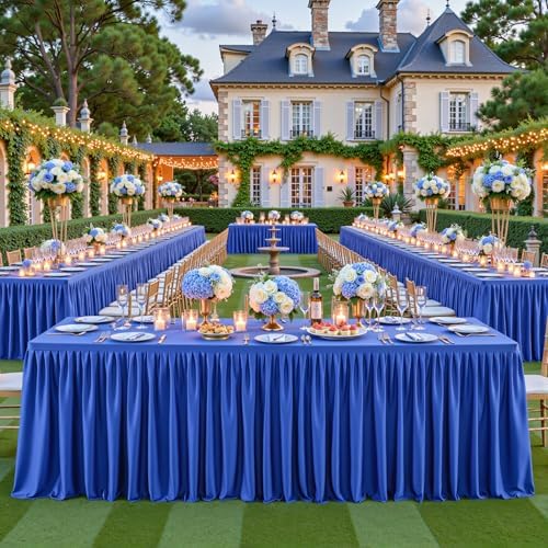 PARTISKY 2 Pack Royal Blue Tablecloths for Rectangle Tables 6ft, Wrinkle Resistant Spandex Table Cover Fitted Stretch Table Cloth with Pleated Ruffle Skirts for Party Banquet Dining Birthday Wedding - Image 7