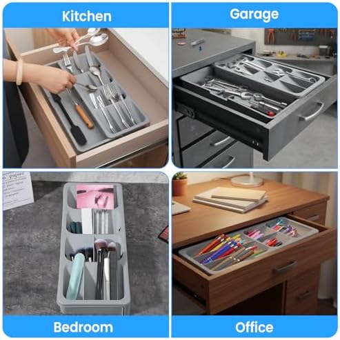 2 Pcs Silverware Drawer Organizer with Expandable Tray for Kitchen Drawer, Adjustable Compact Plastic Kitchen Utensil Storage for Spoons Forks Knives Easy to Access & Save Space - Image 7