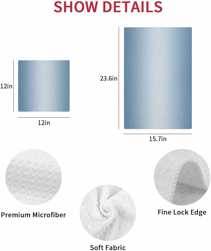 Ombre Haze Blue Dish Towels Set, Waffle Weave Kitchen Towels Microfiber Towels Cleaning, Contemporary Gradual Minimalist Solid Color Soft Absorbent Dish Drying Towels Hand Towels 3 Pack 12x12 Inch - Image 7