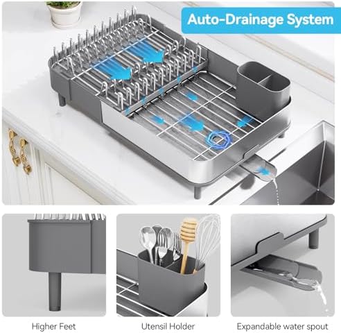 Urackify Stainless Steel Dish Drying Rack for Kitchen Counter,Grey - Image 6