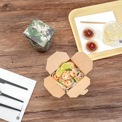Bio Tek 4 x 3.5 x 4.5 Inch Food Containers, 50 Noodle Takeaway Boxes - Disposable, Sturdy, Camouflage Paper 32 Ounce Take Out Boxes, Round, For Hot Or Cold Foods - Restaurantware - Image 6