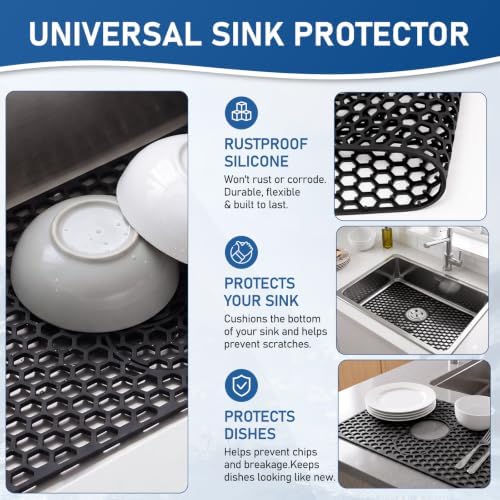 Bestjing Silicone Sink Protectors for Kitchen Sink - 19''x 13'', Black - Image 7
