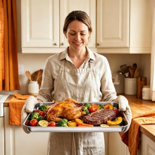 Stainless Steel Baking Sheet, 19.7" x 13.8" Cookie Sheets, 2-Pack | Large Sheet Pan Set for Baking Roasting Cooking, Heavy Duty & Non-Toxic, Easy Clean & Dishwasher Safe - Image 6