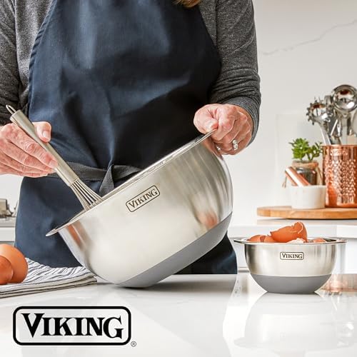 Viking Mixing Bowls Set, 10 Piece Stainless Steel Kitchen Cookware, Non-Slip Silicone Base, Includes Tight Fit Lids, Dishwasher Safe, Grey - Image 6