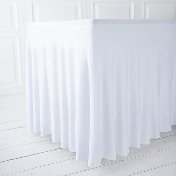 ManMengJi White Spandex Table Cover 6FT, Stretch Tablecloths with Skirts for Rectangle Tables, Wrinkle Resistant, Perfect for Weddings, Parties, Vendors - Image 7