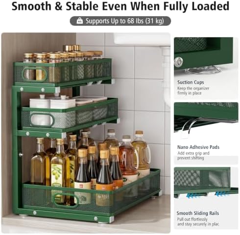 Under Sink Organizer, 3-Tier Sliding Drawers, 2-Pack Forest Green - Image 6