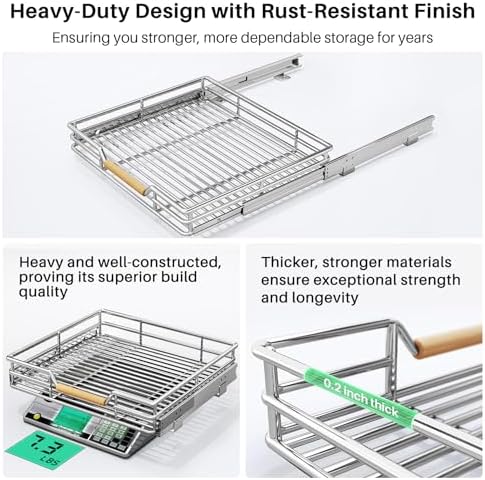 Pull out Cabinet Organizer, 18"W X 21"D, Heavy Duty Smooth Sliding Under Cabinet Shelves for Pots and Pans, Full-Extension Roll out Drawers, Slide out Organization for Home Kitchen Pantry - Image 6