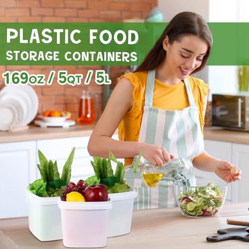 Mifoci 24 Pack5 Qt/169 Oz/5 L Thicken Plastic Buckets with Lids & Handles, Ice Cream Container, Food Grade, Freezer Safe, Sealable Square Reusable Storage Bucket, All Purpose Pails for Soup Fruit Deli - Image 6
