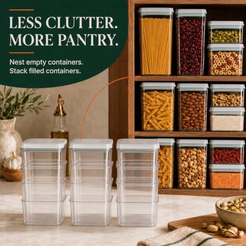 8-Piece Airtight Food Storage Containers, Pasta Pantry Canister Set | Two each of 1.3, 2.1, 2.9 and 3.5 Qt; clear stackable BPA-free pantry canisters with pop lids and tall spaghetti storage set. - Image 6