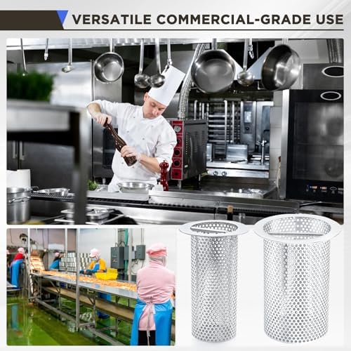 1 Pcs Commercial Floor Drain Strainer Perforated Cylindrical Mesh 316 Stainless Steel Drain Basket with Carry Handle –heavy-duty, for Restaurants, Kitchens, Factory (4" Diameter X 6" Tall) - Image 6