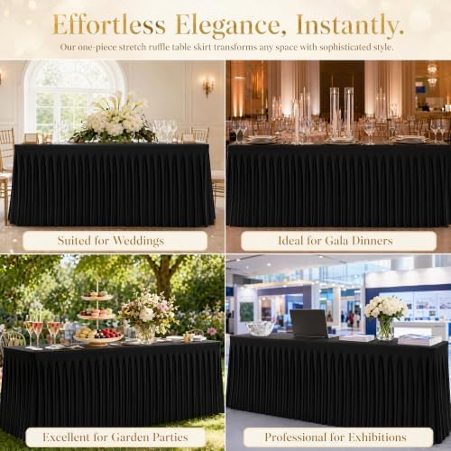 3 Pack Black Stretch Spandex Tablecloths, 6ft Fitted Rectangle Table Cover with Skirt, Wrinkle Free Polyester Table Cloth for Wedding, Party, Banquet, Baby Shower, Christmas - Image 7