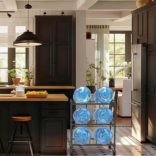Heavy Duty 3 Tiers Water Rack Double Row with 4 Wheels - Space Saving Dispenser Stand 5 Gallon Water Storage Rack Bottle Jug Holder Organizer/Lockable&Removable Casters/Kitchen Office Garage/6 Slots - Image 4