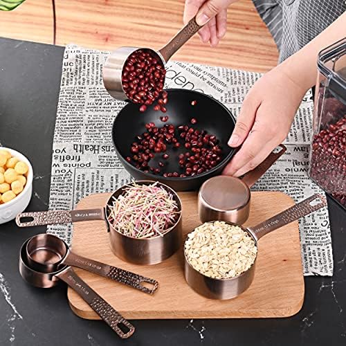 Copper Measuring Cups and Spoons Set 14, Stainless Steel Measure Cups and Spoons Set for Baking & Kitchen, 6 Metal Metric Measuring Cups and 7 Measuring Spoons 1 Leveler for Dry & Liquid - Image 7