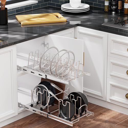 Slide Out Pot Lid Organizer Under Cabinet, Wire Dividers Kitchen Pull Out Pot Lid Storage Rack Holder, Full-Extension Rail 21" W*22" D - Image 6