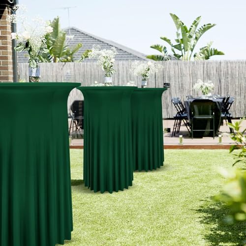4 Packs Dark Green Round Cocktail Table Skirt 32"x 43" - Image 7
