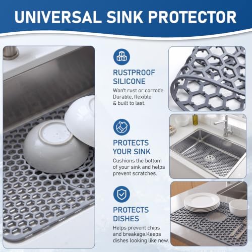 Bestjing Silicone Sink Protectors for Kitchen Sink - 19''x 13'', Gray - Image 7