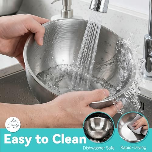 12 Pcs Stainless Steel Mixing Bowls with Graduations, Metal Serving Salad Bowls, Reusable Baking Food Storage Containers for Baking, Cooking, Making Salads, Soups, Ice Cream, Noodles, cereal - Image 7