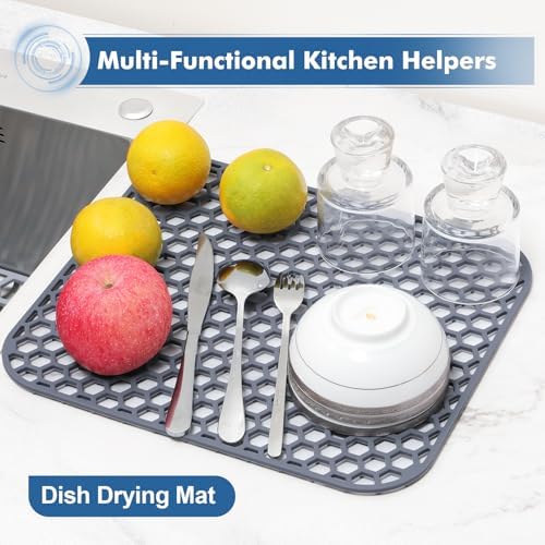 Bestjing 2 Pack Silicone Kitchen Sink Protector Mat-13.7"x11.7", Gray - Image 6