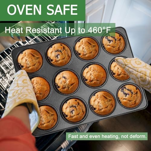 Herogo 12-Cup Nonstick Muffin Pan Tin for Baking, Metal Nonstick Cupcake Tray Set for Making Egg Muffin Quiches, Mini Brownie, Easy to Clean & Quick Release, Oven & Dishwasher Safe, Black - Image 6