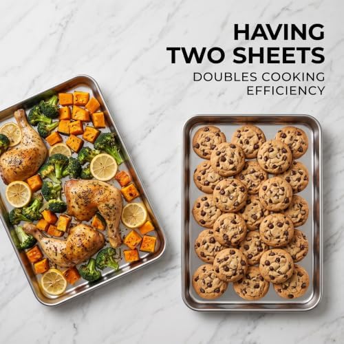 Stainless Steel Baking Sheet, 16" x 12" Cookie Sheet Pans, 2-Pack | Jelly Roll Pan Set for Baking Roasting Cooking, Heavy Duty & Non-Toxic, Easy Clean & Dishwasher Safe - Image 6
