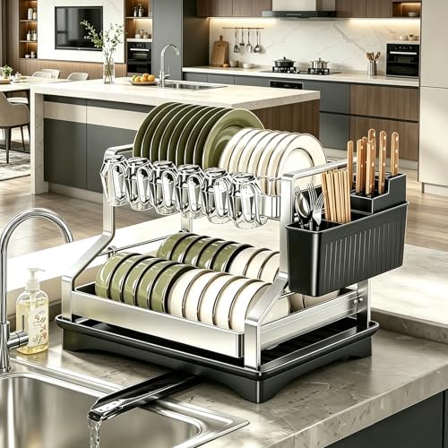 2 Tier Dish Drying Rack Stainless Steel Dish Rack Kitchen Counter - Image 6
