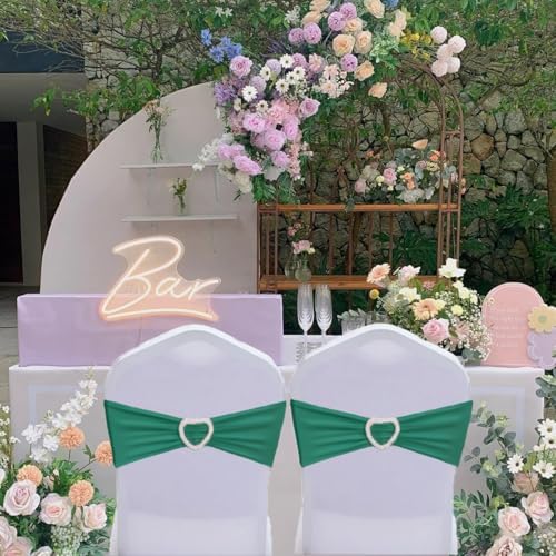 Dark Green Chair Sashes 100 Pack Spandex Green Chair Sashes Bows with Heart Buckle Slider for Wedding Banquet Party Decorations - Image 7