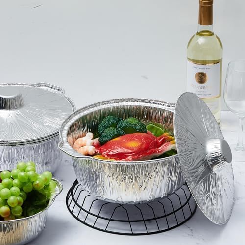 Ziliny 12 Pcs Disposable Aluminum Pot with Lid Round Foil Pans Disposable Cookware Food Container for Vacation Trips Camping Baking Heating Cooking (121.7 oz) - Image 6