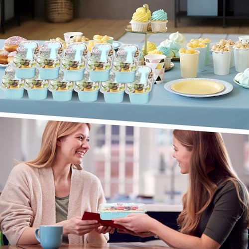 100Pack Mini Cake Pans Disposable Mini Loaf Pans with Lids and Spoons and Stickers, 6.8Oz Aluminum Foil Pans Tins, Individual Dessert Cups Containers for Sales,Party,Picnics Sky Blue - Image 7